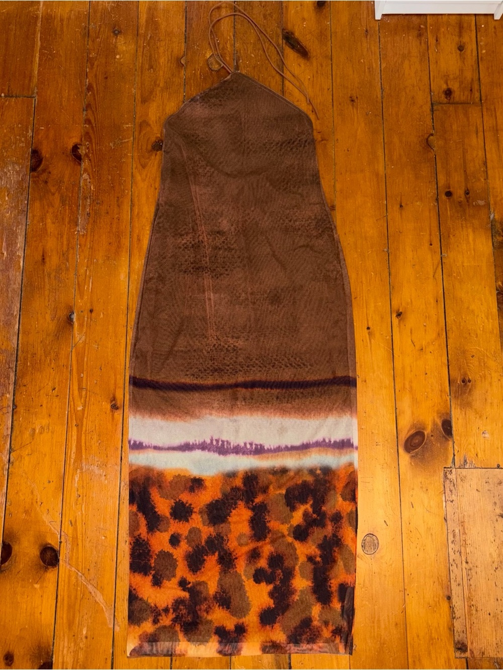 Zara Brown Tie Neck Dress with Orange Accents